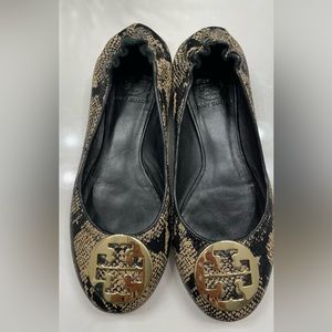 TORY BURCH Flats Snakeskin Print Black/Brown 6.5